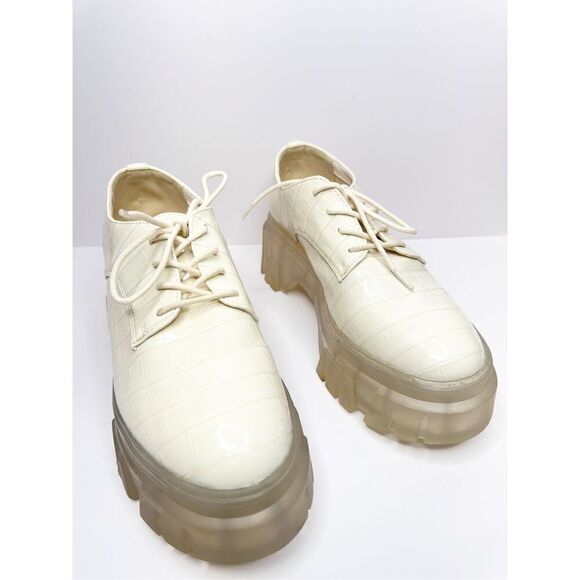 Chinese Laundry Jesty Oxfords Size 7 Cream Croc Embossed Chunky‎ Platform Shoes - Picture 4 of 10